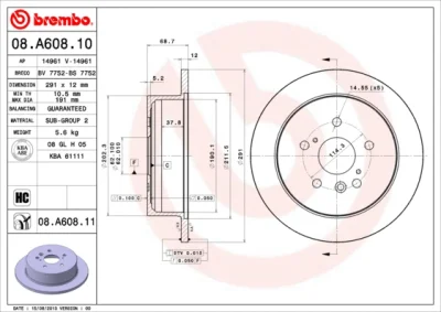 Тормозной диск BREMBO 08.A608.11