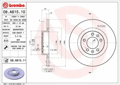 08.A615.11 BREMBO Тормозной диск