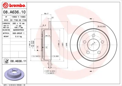 08.A636.10 BREMBO Тормозной диск