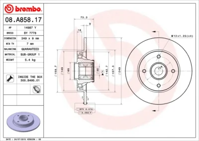 08.A858.17 BREMBO Тормозной диск