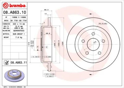 Тормозной диск BREMBO 08.A863.10