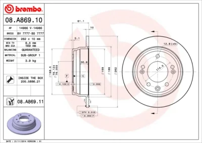 08.A869.11 BREMBO Тормозной диск