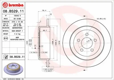 08.B529.11 BREMBO Тормозной диск