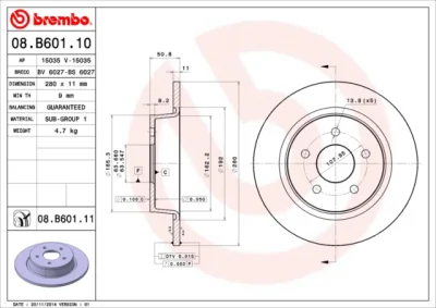 08.B601.11 BREMBO Тормозной диск