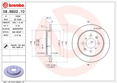 Тормозной диск BREMBO 08.B602.10