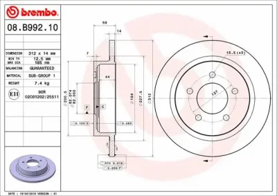 08.B992.10 BREMBO Тормозной диск