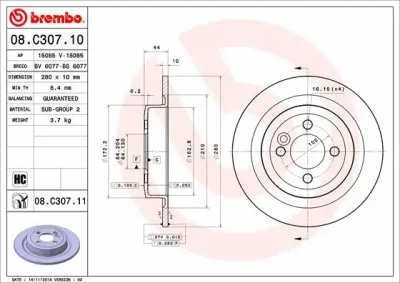 Тормозной диск BREMBO 08.C307.11