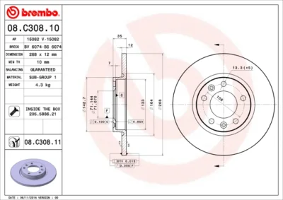 Тормозной диск BREMBO 08.C308.11