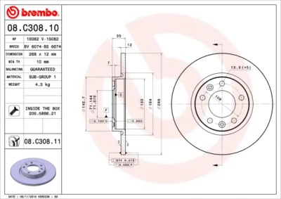 08.C308.11 BREMBO Тормозной диск