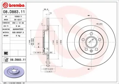 Тормозной диск BREMBO 08.D883.11
