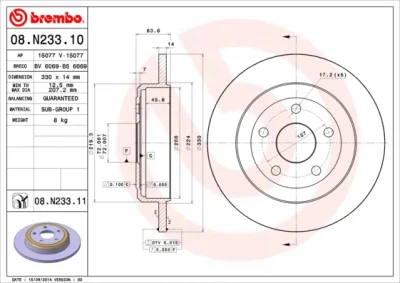 Тормозной диск BREMBO 08.N233.11