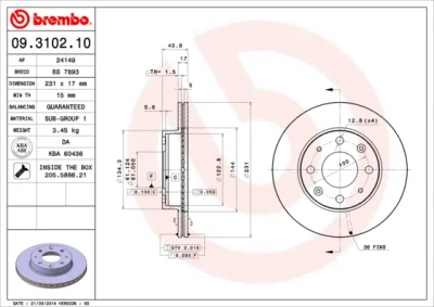 Тормозной диск BREMBO 09.3102.10