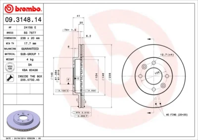 09.3148.14 BREMBO Тормозной диск