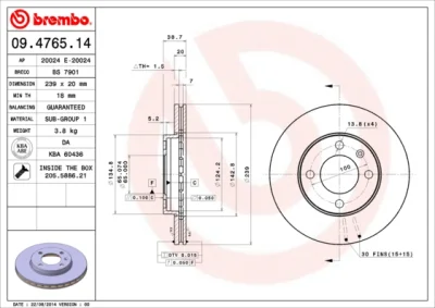 09.4765.14 BREMBO Тормозной диск