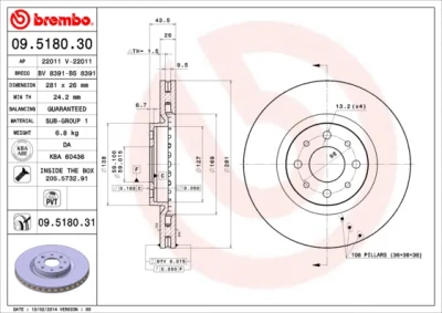 Тормозной диск BREMBO 09.5180.30