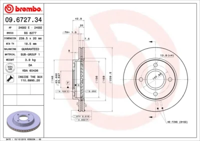 09.6727.34 BREMBO Тормозной диск