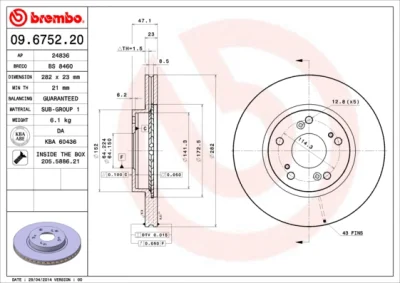 09.6752.20 BREMBO Тормозной диск