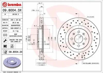 Тормозной диск BREMBO 09.8004.3X