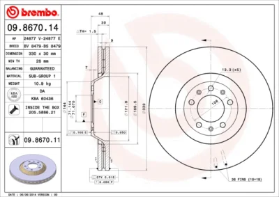 Тормозной диск BREMBO 09.8670.14