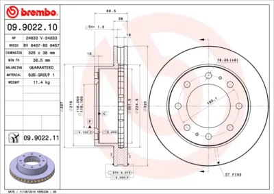 Тормозной диск BREMBO 09.9022.10