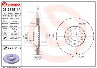 Тормозной диск BREMBO 09.9145.11