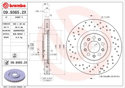 Тормозной диск BREMBO 09.9365.2X