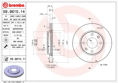 09.9610.14 BREMBO Тормозной диск