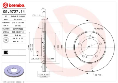 09.9727.14 BREMBO Тормозной диск