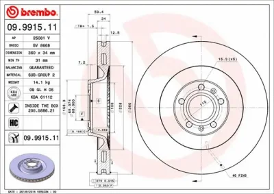 09.9915.11 BREMBO Тормозной диск