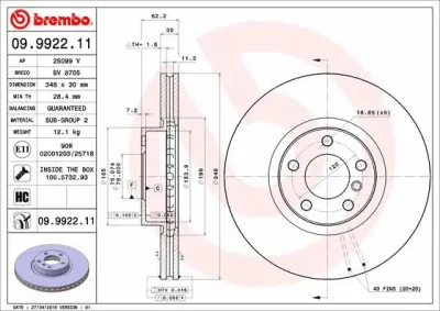 09.9922.11 BREMBO Тормозной диск