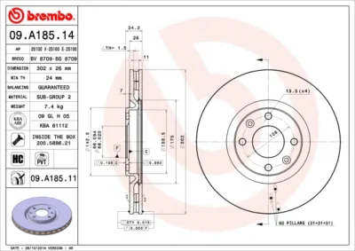 09.A185.14 BREMBO Тормозной диск