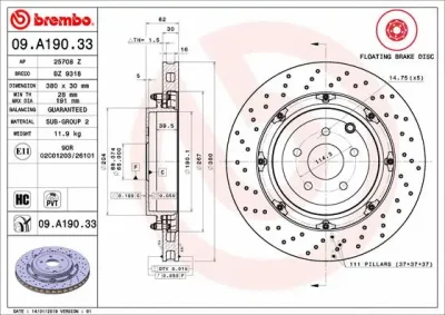 Тормозной диск BREMBO 09.A190.33