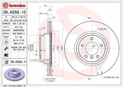 09.A259.11 BREMBO Тормозной диск