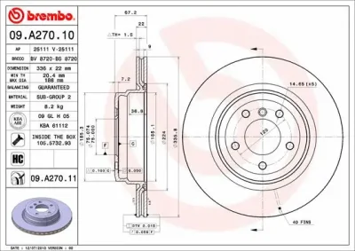 09.A270.10 BREMBO Тормозной диск