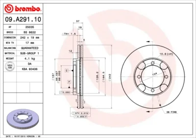 09.A291.10 BREMBO Тормозной диск