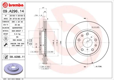 09.A296.14 BREMBO Тормозной диск
