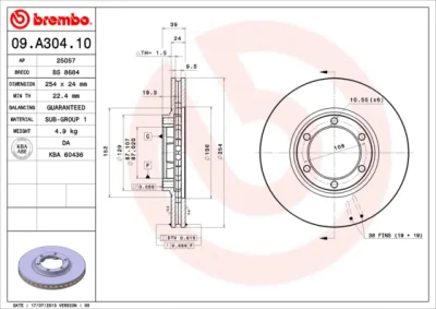 09.A304.10 BREMBO Тормозной диск