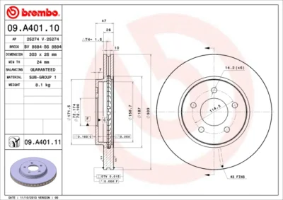 09.A401.11 BREMBO Тормозной диск