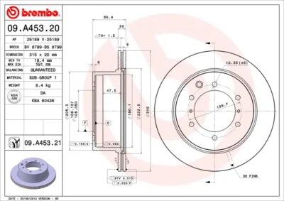 09.A453.20 BREMBO Тормозной диск