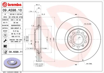 09.A598.11 BREMBO Тормозной диск