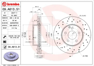 09.A613.51 BREMBO Тормозной диск
