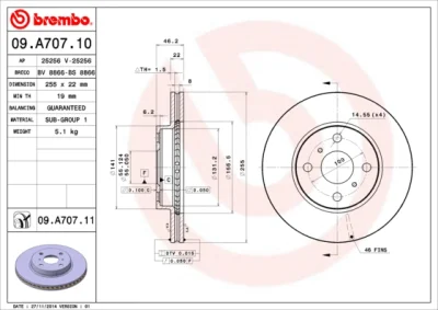 Тормозной диск BREMBO 09.A707.10