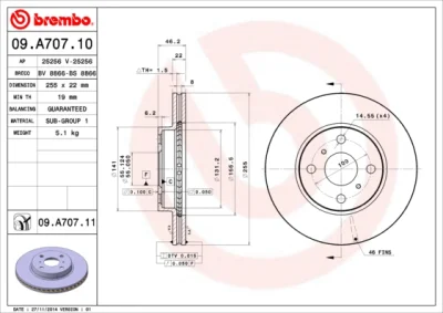 Тормозной диск BREMBO 09.A707.11