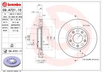09.A721.10 BREMBO Тормозной диск