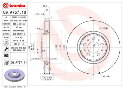 09.A757.10 BREMBO Тормозной диск