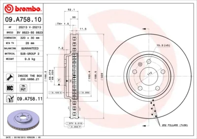 09.A758.11 BREMBO Тормозной диск
