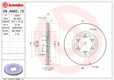 09.A860.10 BREMBO Тормозной диск