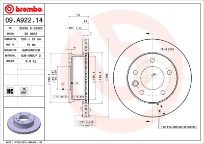 09.A922.14 BREMBO Тормозной диск
