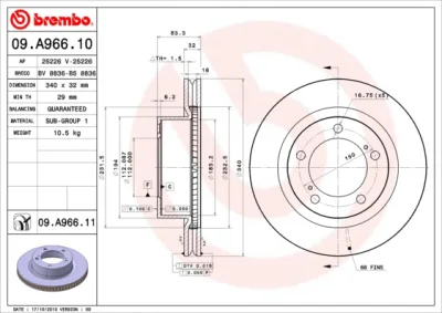 09.A966.10 BREMBO Тормозной диск