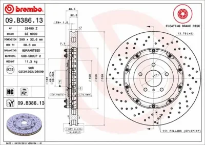 Тормозной диск BREMBO 09.B386.13